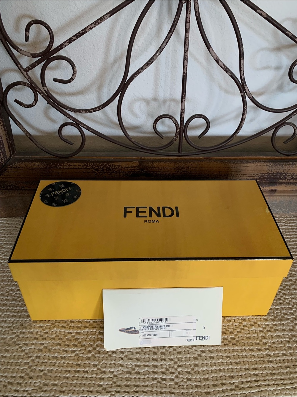 Authentic Fendi Roma Yellow Shoe Box with Black Logo.